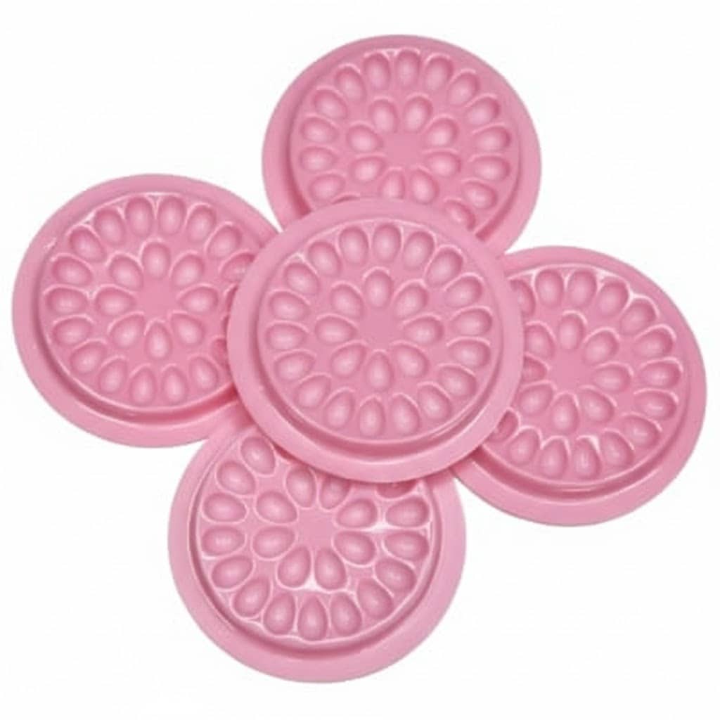 Set de 5 suporturi roz în formă de floare pentru adeziv extensii gene, cu multiple orificii pentru picături și design ergonomic pentru lash artiști.