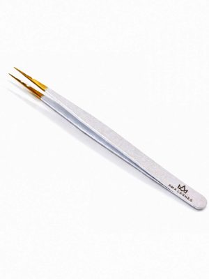 Pensetă profesională pentru extensii gene AMA Lashes, curbură W, din oțel chirurgical argintiu, design ergonomic pentru izolare